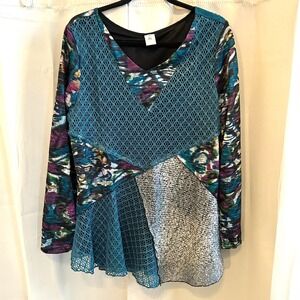 This That Mixed Media Top XL Wool Blend Art Boho Abstract Patchwork Lace 17534x